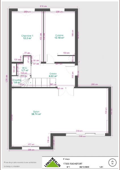 Plan du premier niveau de l'appartement (5° étage)