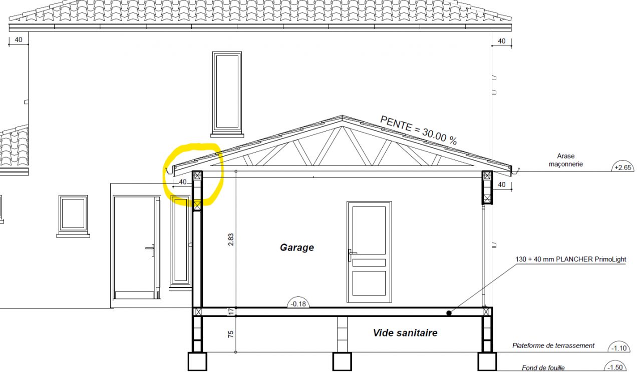 Extrait d'une coupe pour vue ventuelle liaison