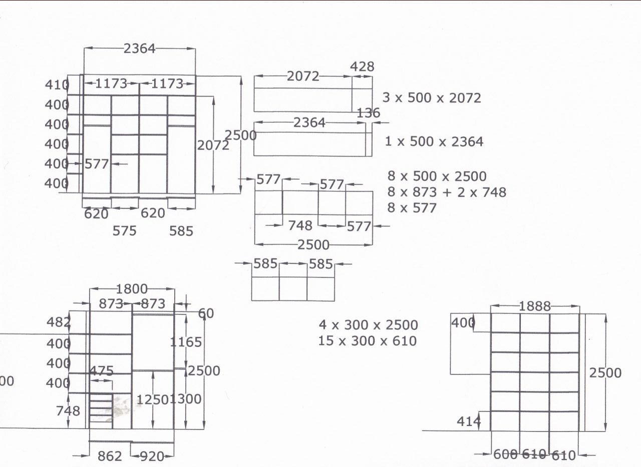 Dtail du calepinage pour fabrication des 3 placards