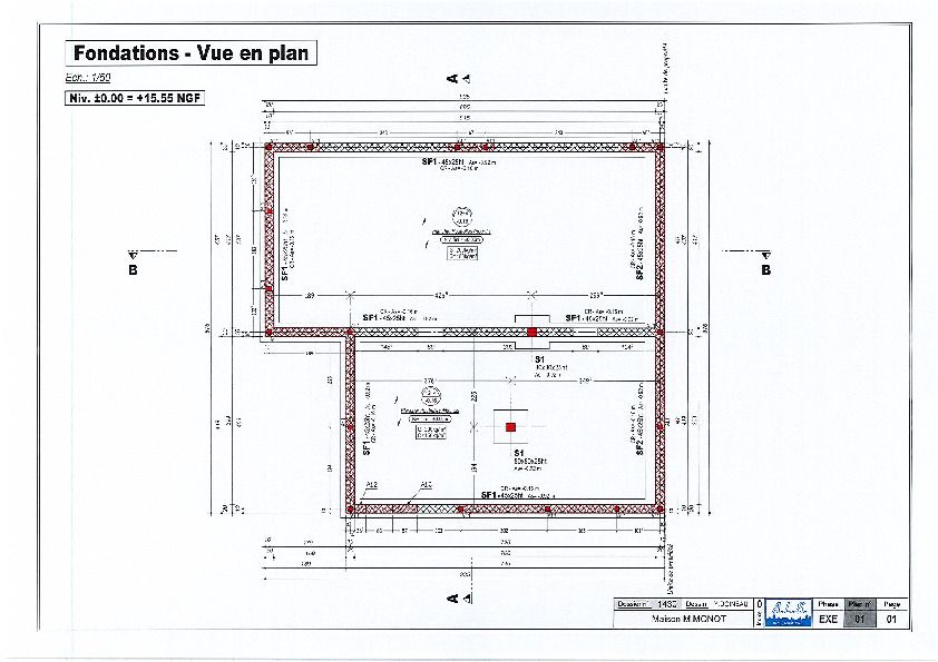 tude bton : vue en plan des fondations