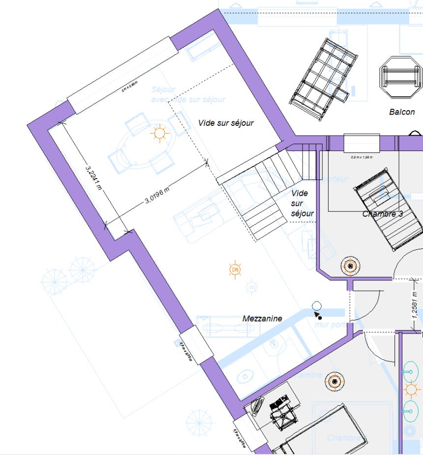 Plan de la mezzanine si je la rallonge jusqu'au panoramique