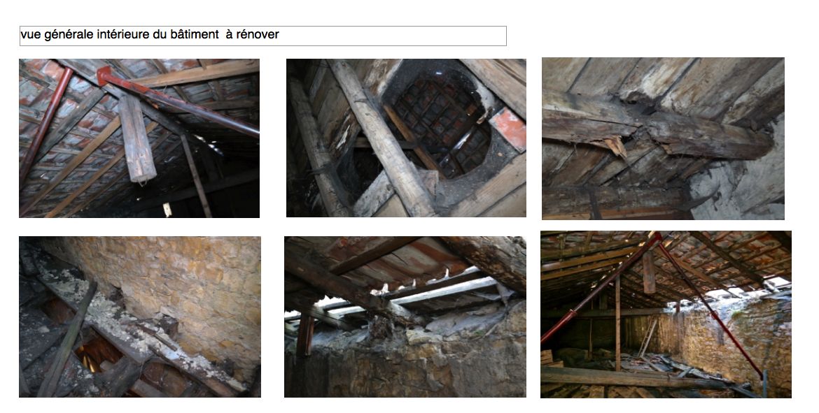 Intérieur de bâtiment et état de la toiture à refaire