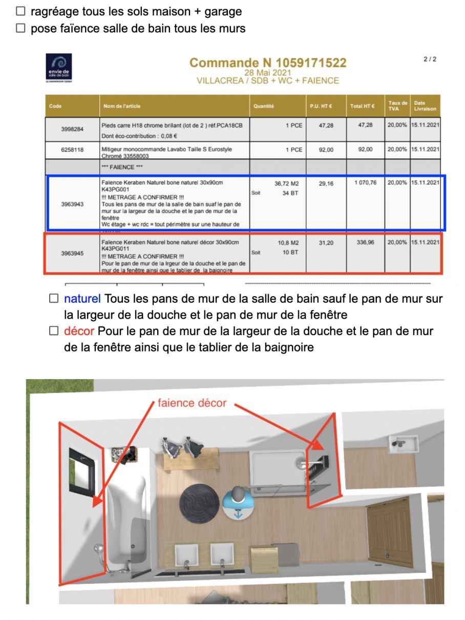 Dtail travaux par le carreleur