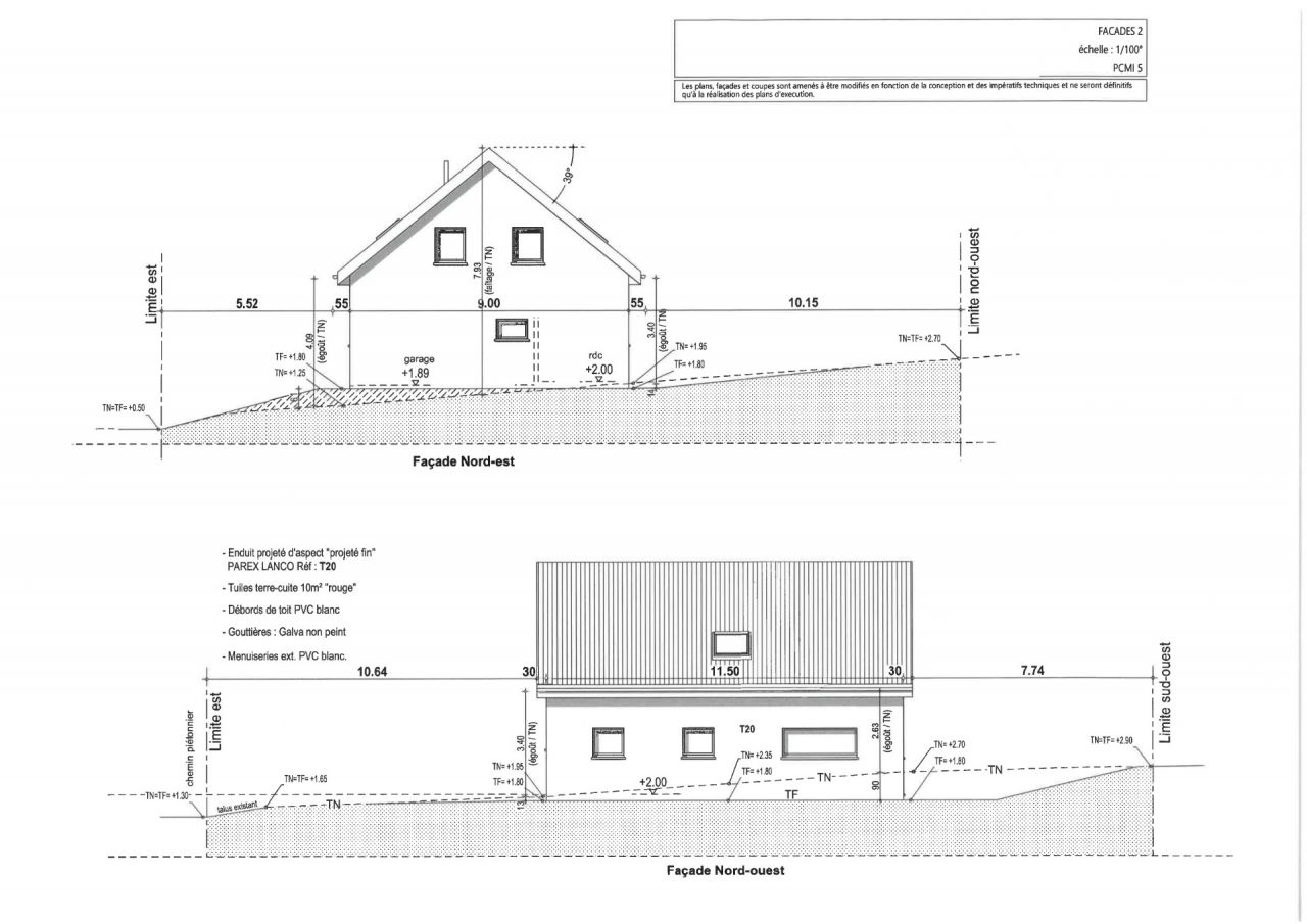 Plan des façades et toiture (PCMI5)