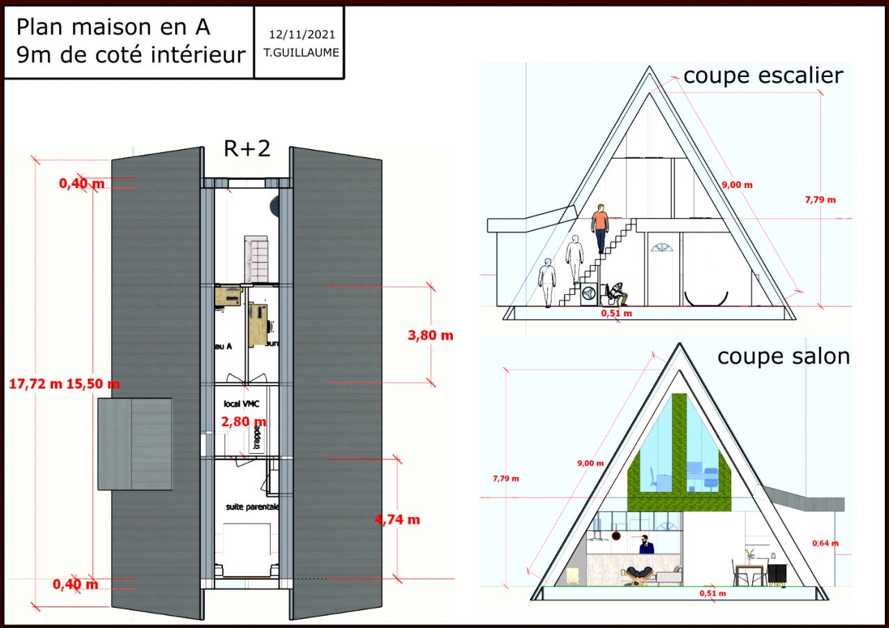 plan projet architectural R+2 et coupes