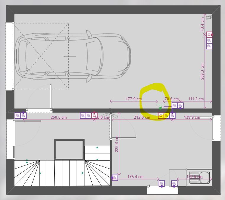 Plan prises lectriques RDC. Emplacement Tableau en jaune