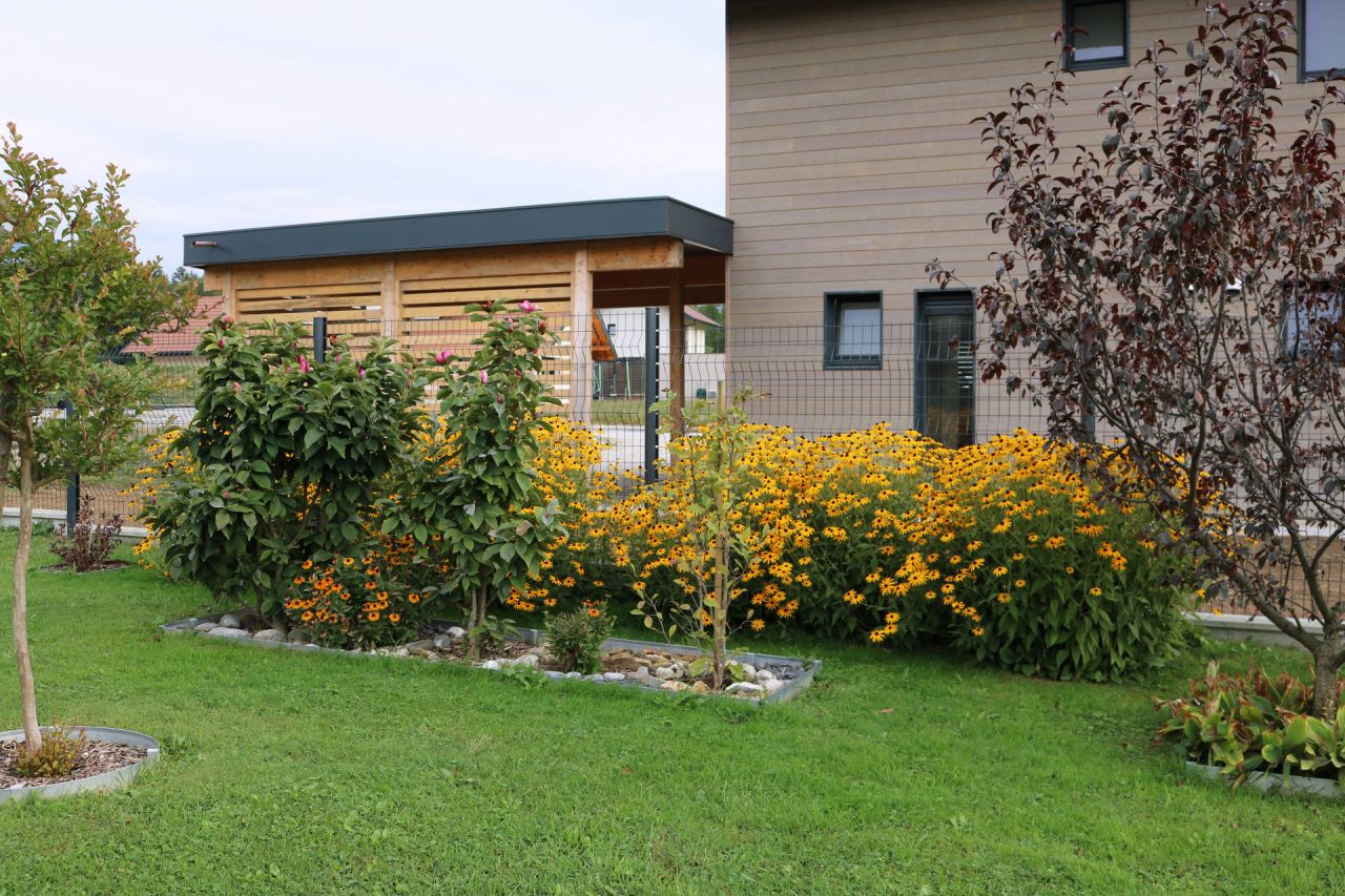 Retour au bout du terrain, je ne me lasse pas de ces grandes touffes jaunes qui montent vite et s'étalent, ce rudbeckia est vraiment facile et il illumine les bords sombres