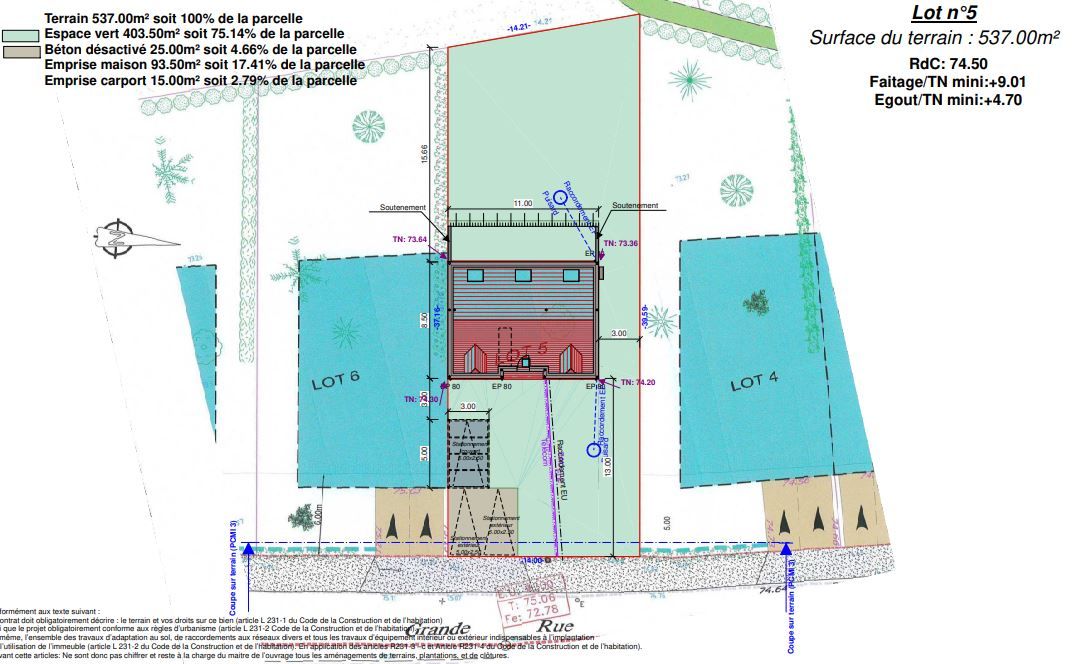 Implantation de la maison au milieu du terrain