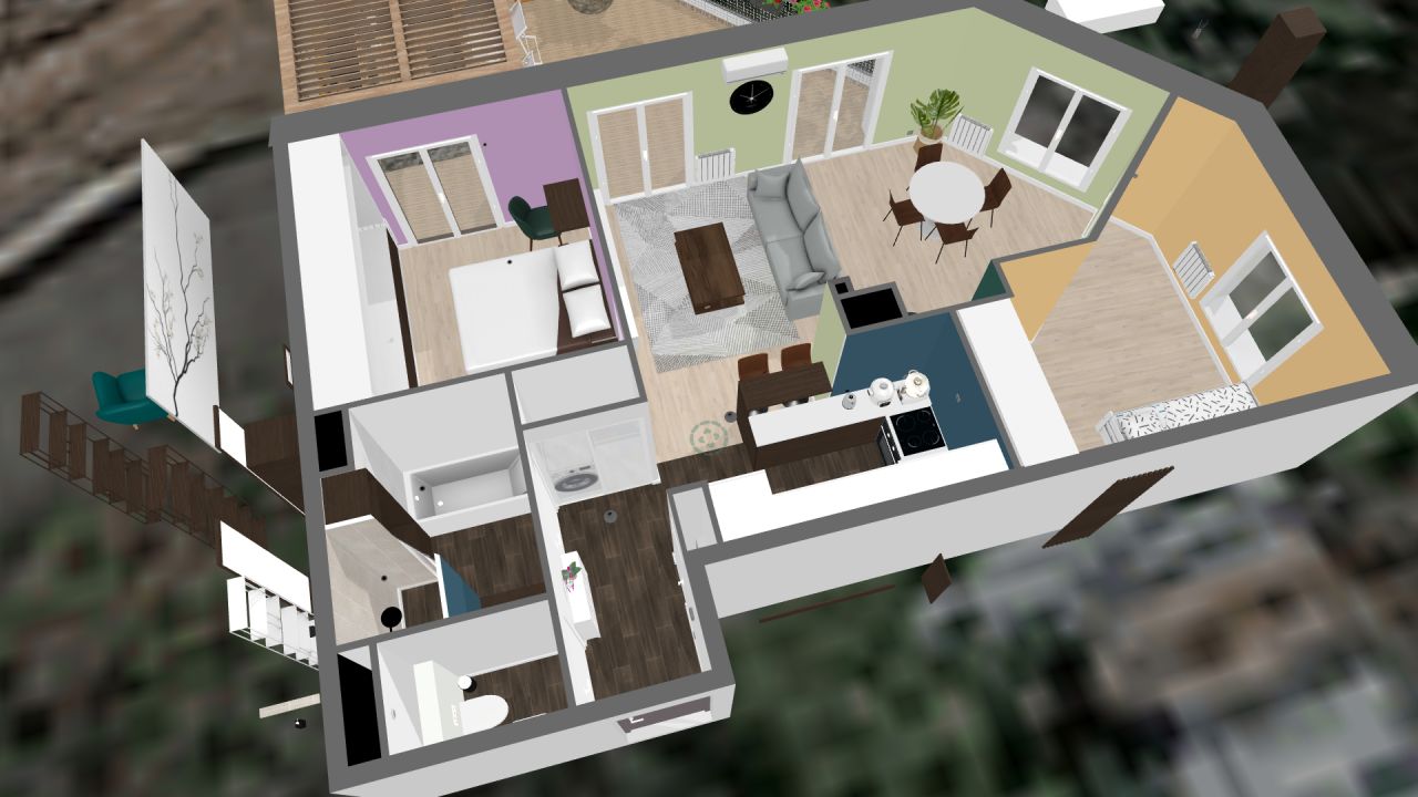 Plan C - Grande SDB avec douche et baignoire, WC spar, bloc ELEC  l'entre, 3m6 dressing chambre parentale, 1m2 placard d'entre (peut mettre lave linge)
<br />
Dfaut : pas de meuble TV