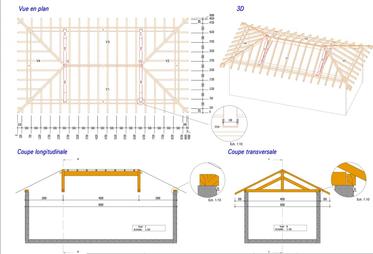 Plan charpente pool house