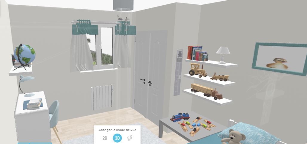 Chambre bleue 3D réalisée sur HomeByMe