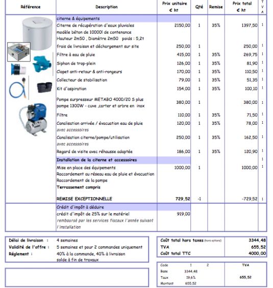 Devis cuve de rcup des eau........ ( non accepter) .