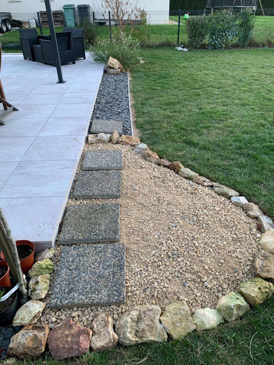 Terrasse grès cérame sur plot, finitions