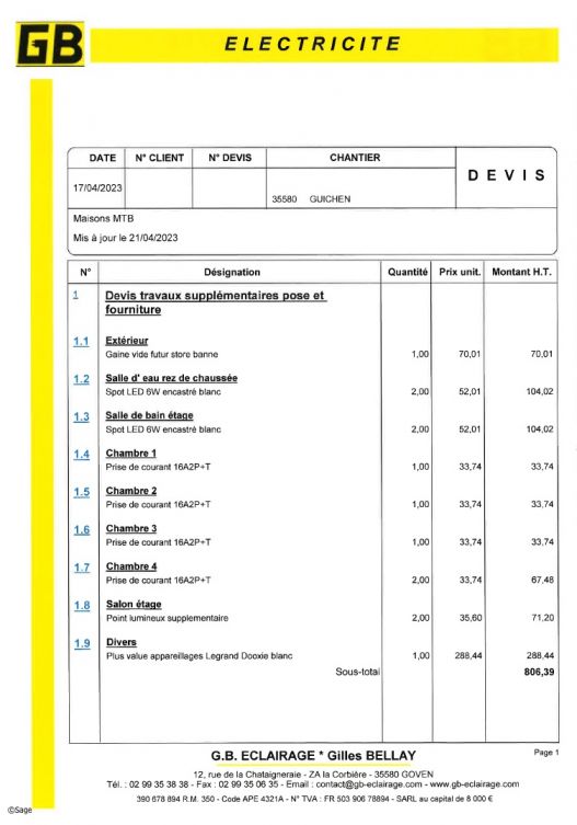 Devis plus-values électricité