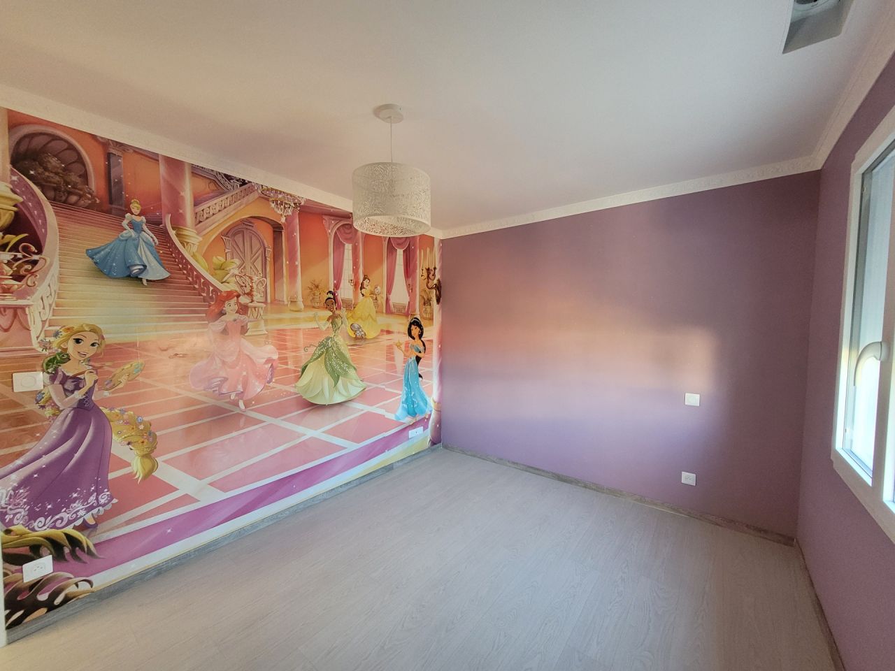 Chambre de la puce - Papier peint panoramique, peinture, moulures, luminaire