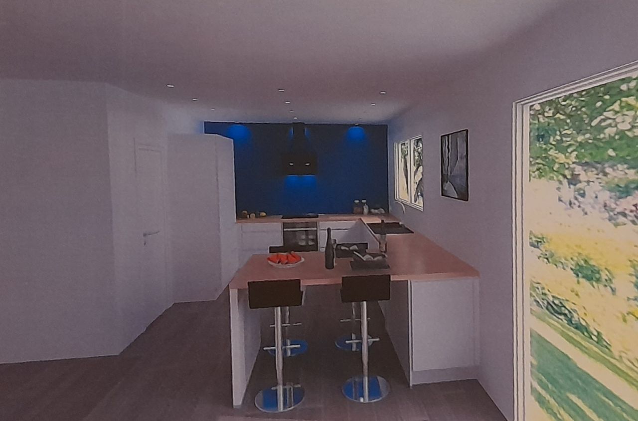 Vue 3D de la cuisine équipée.