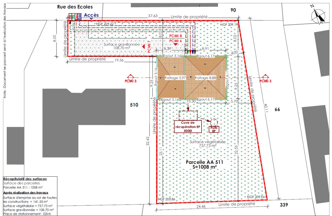 Implantation de la maison sur le terrain