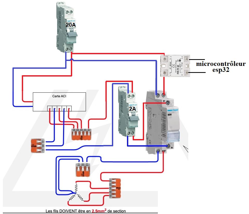 Branchement relai SSR sur chauffe-eau ACI  l'aide d'un contacter de puissance