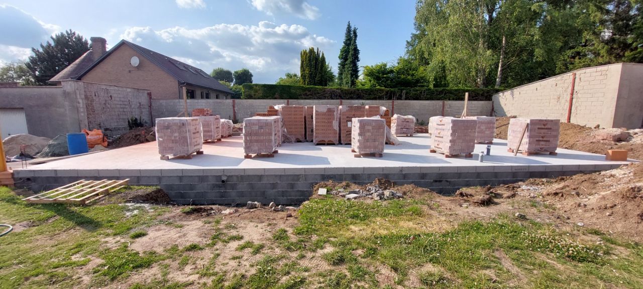 Mur composite, porotherm plus brique moule main vandersanden type baroque
