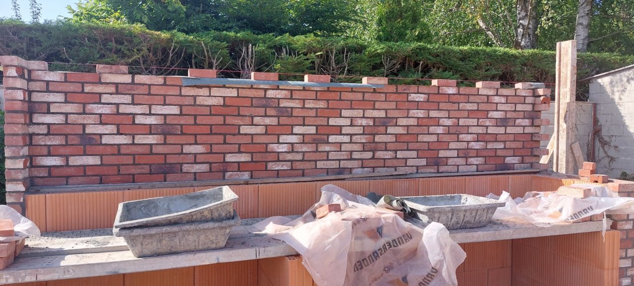 Mur composite, porotherm plus brique moule main vandersanden type baroque