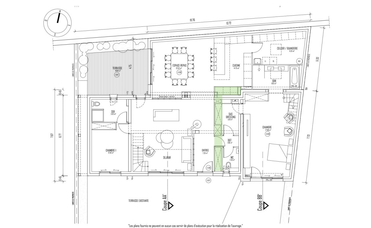Linaire de meuble connectant l'existant  l'extension