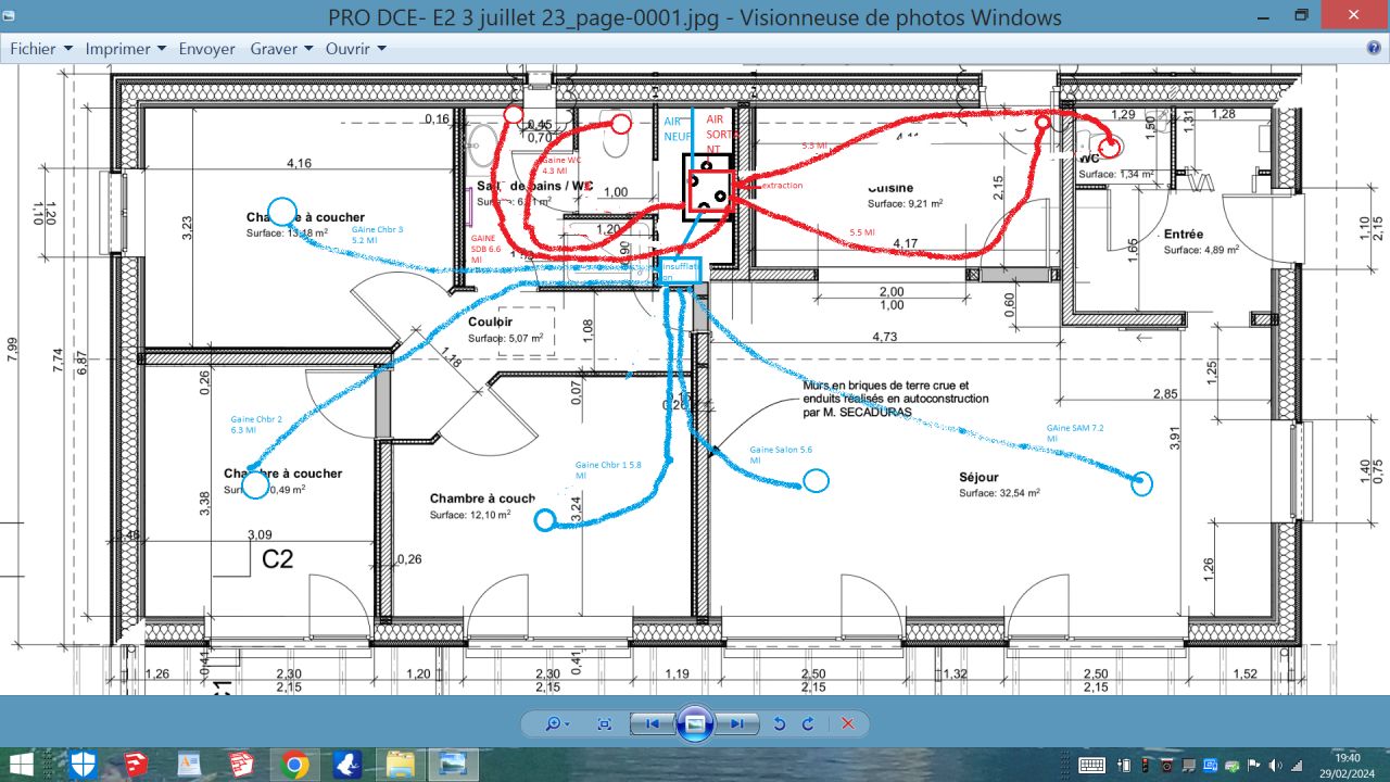 plan 'installation des gaines VMC et bouches à effet coanda