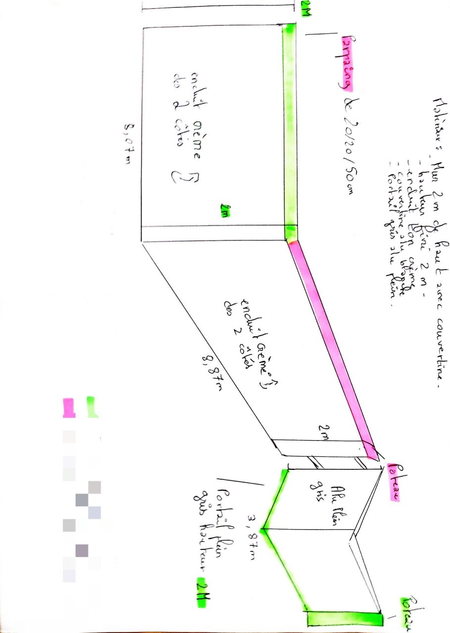 Voici le mur en projet,une partie chez moi,l autre partie chez le voisin et mon portail a fix� sur leur mur. C'est moi qui fait tout.