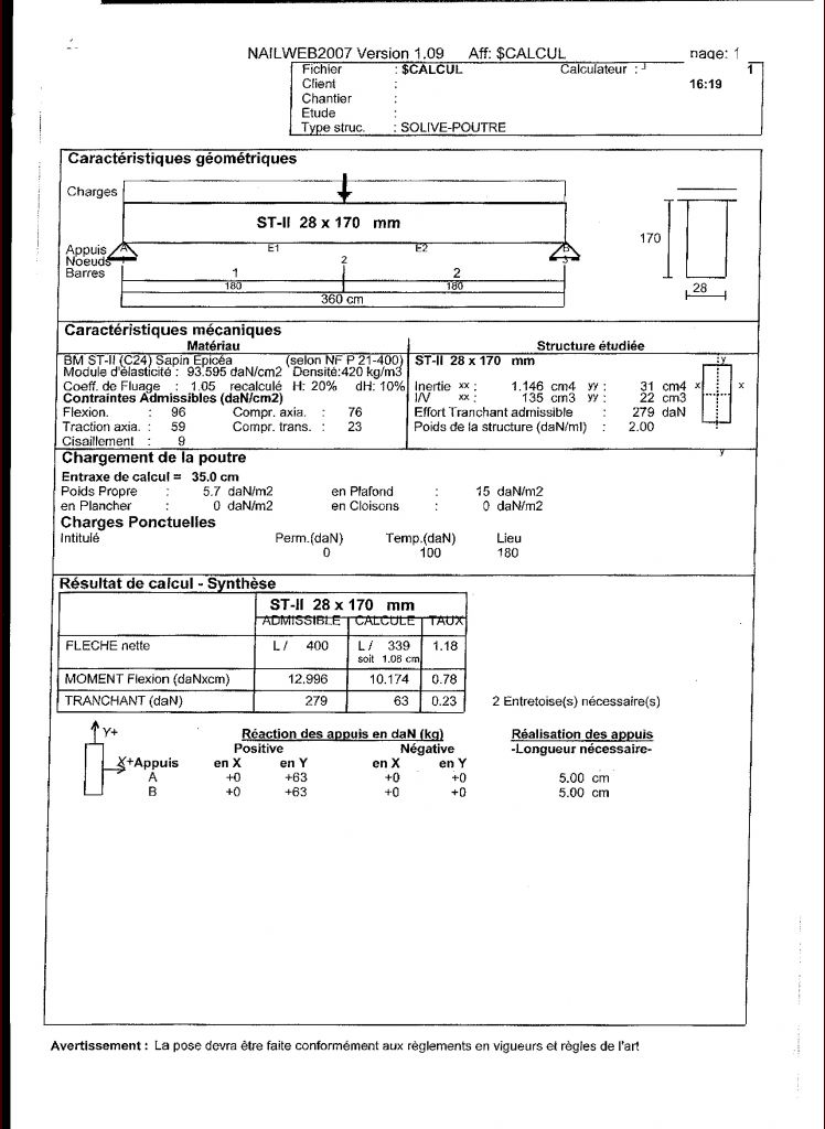 note de calcul de la charpente