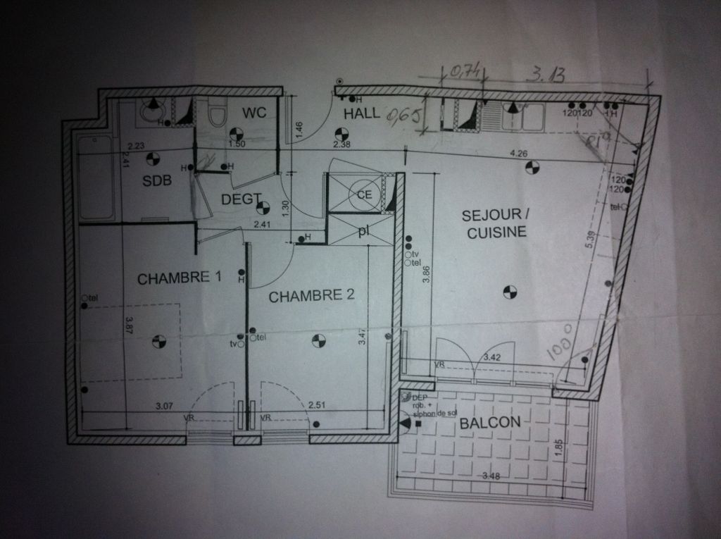 Voila le plan de notre future appartement (57 m)! 3eme tage plein sud !! C'est pas norme certes ! mais ca sera chez nous !!!