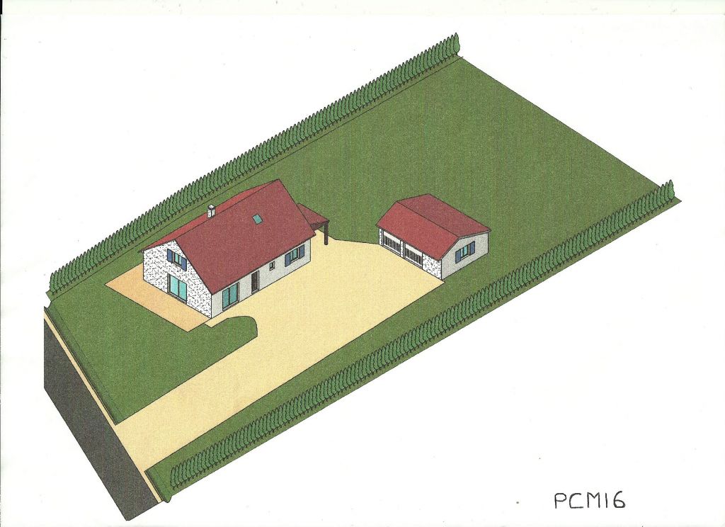 Voici un plan 3D de la maison sur le terrain de 1650m