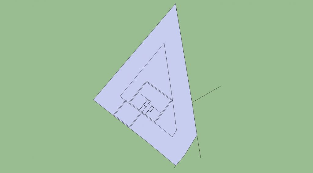 Implantation de la maison 8.40m x 9.60m plus garage en bordure de proprit.
<br />

<br />
Accs par le sud-est du terrain
<br />

<br />
Orientation : NORD vers le haut