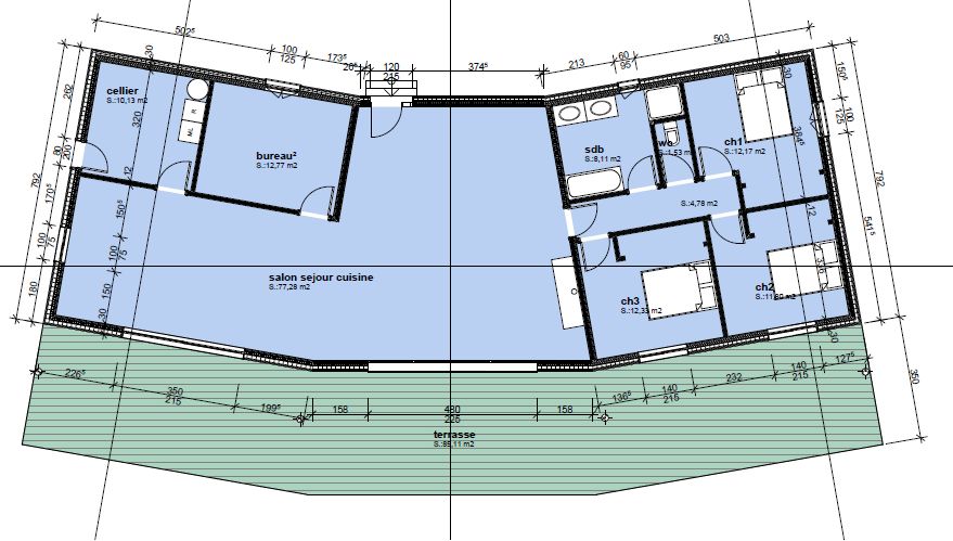 Plan de la maison... Un salon / Salle  manger / Cuisine qui me fait rver