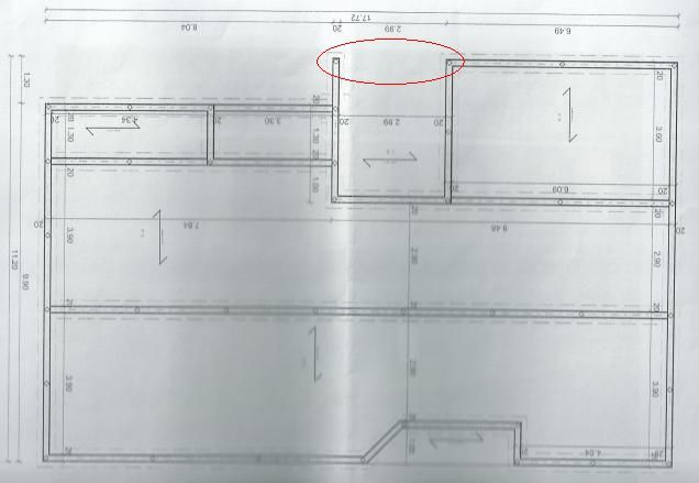 Plan des fondations, la terrasse est normalement sur vide sanitaire, on se pose la question de pourquoi a n'est pas entierement ferm (d'o l'elipse rouge)