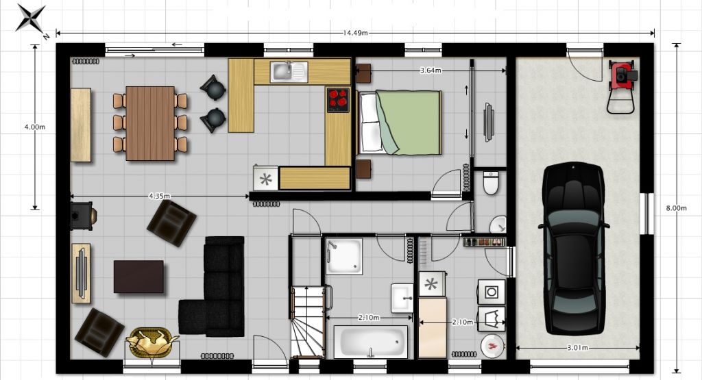 Voici le plan de la maison que nous souhaiterions. Faute de budget, la forme de la maison reste classique. Nous amnagerons l'tage nous-mme par la suite. N'hsitez pas  nous donner votre avis !!!