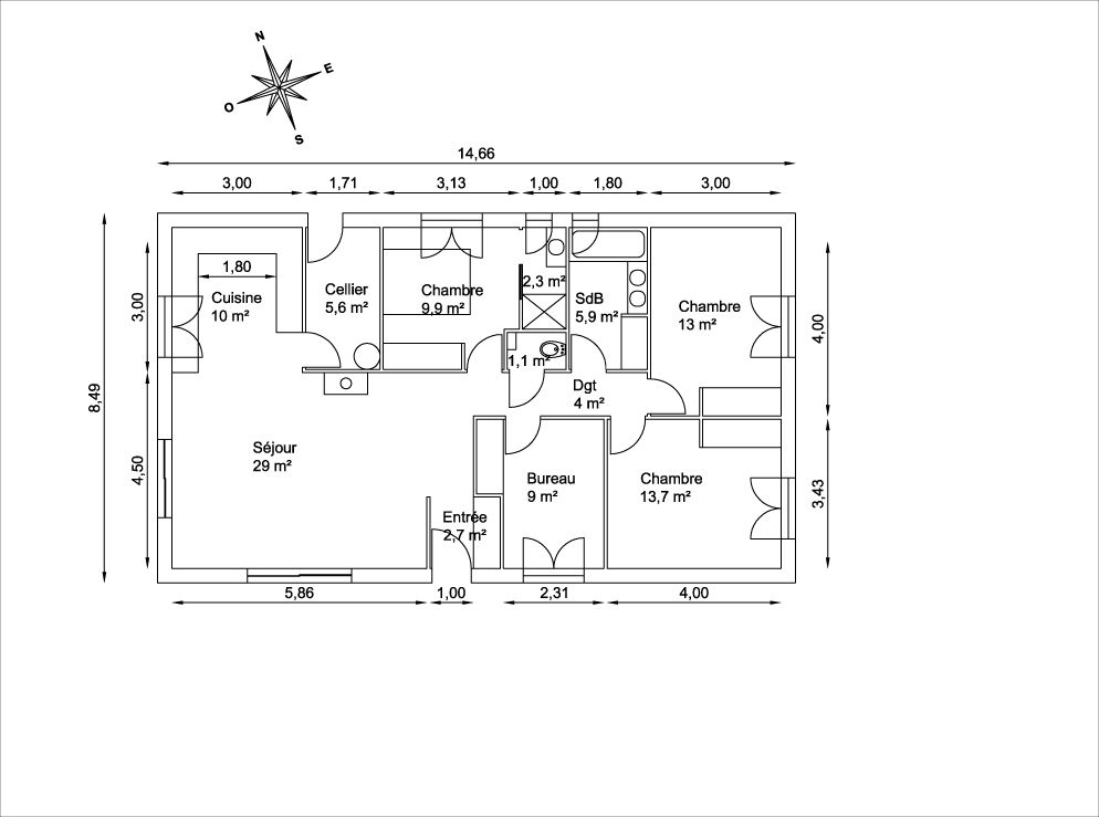 plan de maison rectangulaire