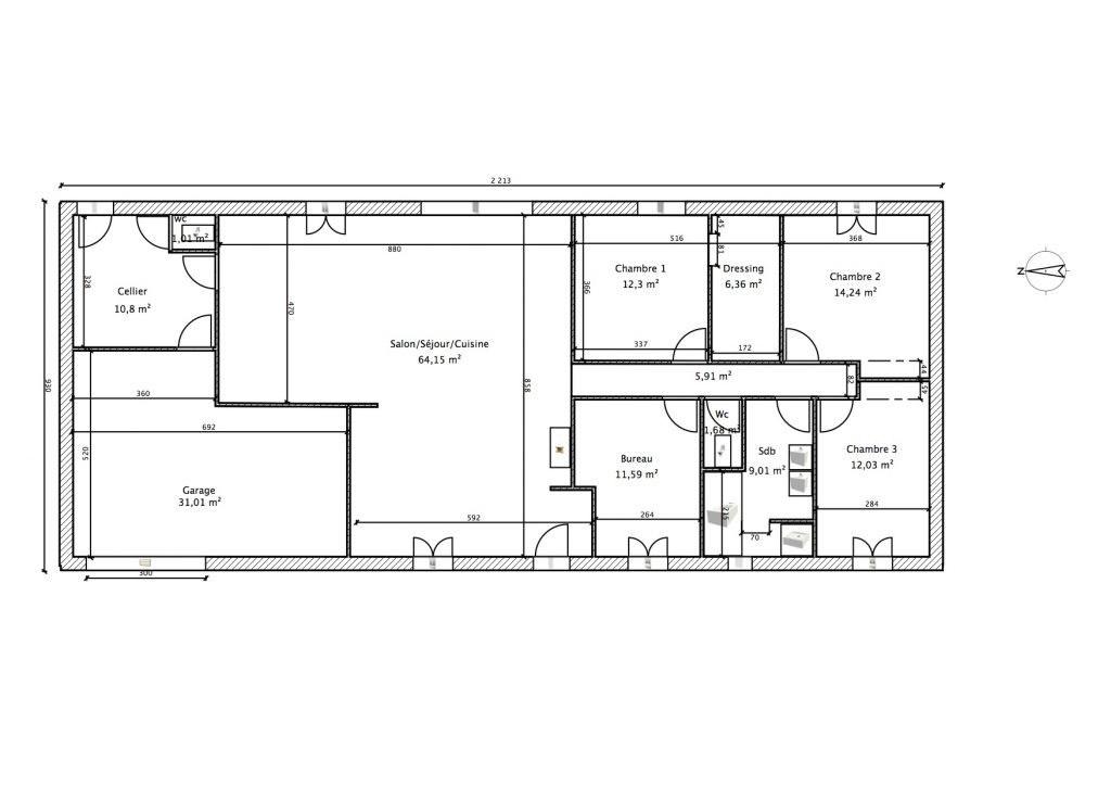 plan maison plain pied de 150m2