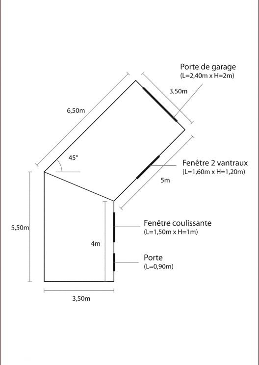 Et voici le plan de la maison de jardin, avec les cotes.