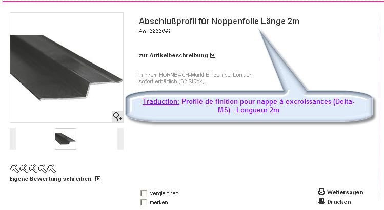 Profilé de finition pour nappe à excroissances (Delta-MS)