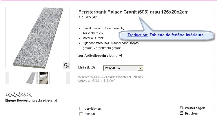 Tablette de fenêtre en granit