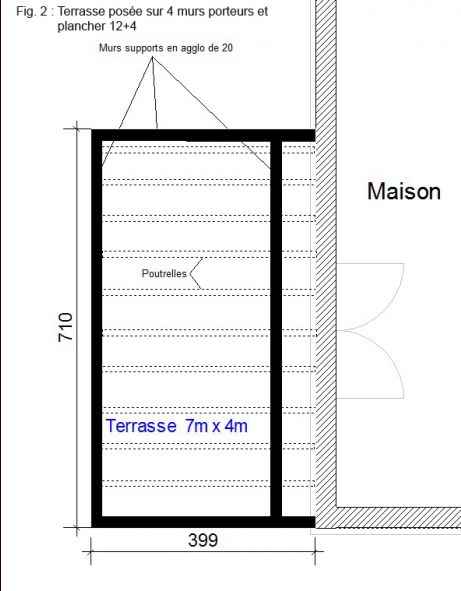 Fig 2 : vue de dessus avec le plancher 12 4 et les murs porteurs.