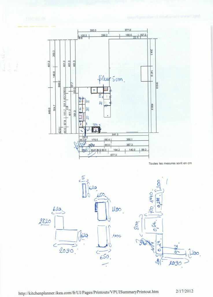 Plan de notre cuisine-salle  manger-salon pour l'implantation de la cuisine Ikea.