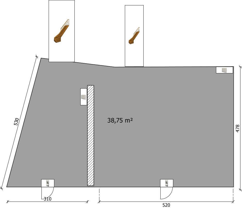 Plan de mon sous-sol en cave voute.
<br />

<br />
constitu de 2 caves voutes communicantes en pierre d'une quarantaine de m2 au total (cf plan ci-dessous). Nous avons dj  le chauffage, l?lectricit et une chape de bton avec carrelage au sol.
<br />
Chaque cave a une ouverture sur l?extrieur sous forme de puits donnant sur la rue et un escalier qui remonte respectivement vers notre cuisine pour la petite cave et vers la cours intrieure de l'immeuble pour la grande cave. L'accs vers la cours intrieure a t btonn et nous avons plac une grille d'aration en hauteur.