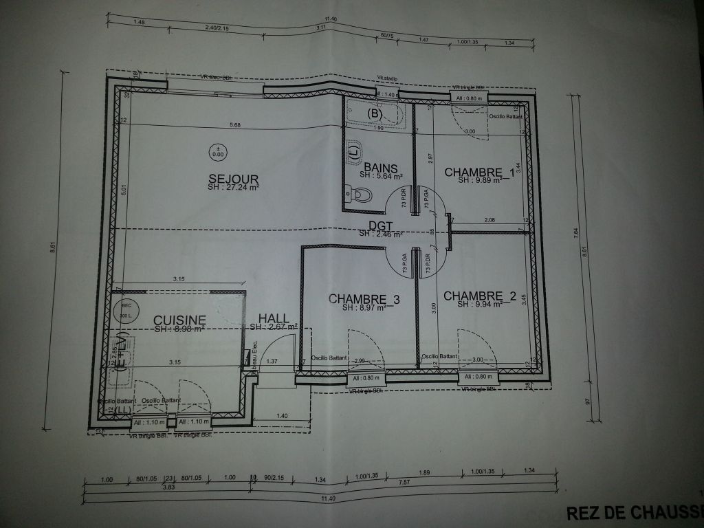 Plan de la maison, la baie vitre sera replace a environ 50 cm du mur interieur gauche