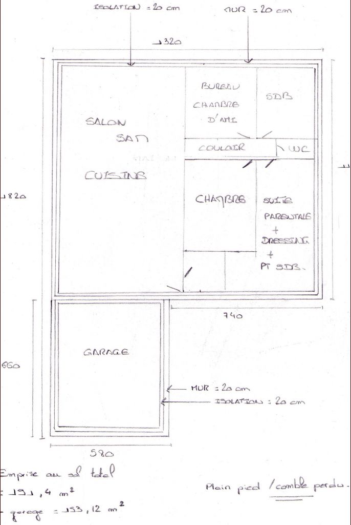 Brouillon agencement des pices sur le plan