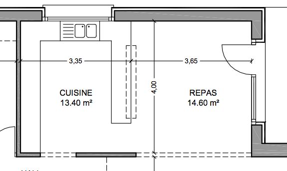 Zoom sur l'espace cuisine/repas