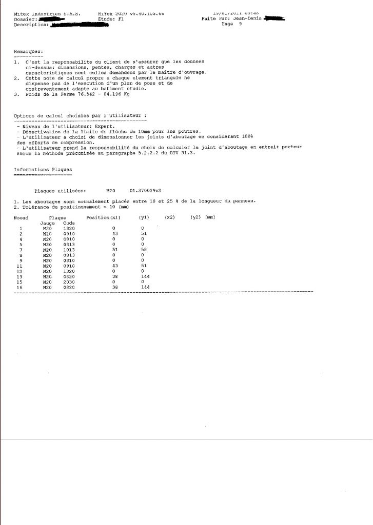 note calcule charpente