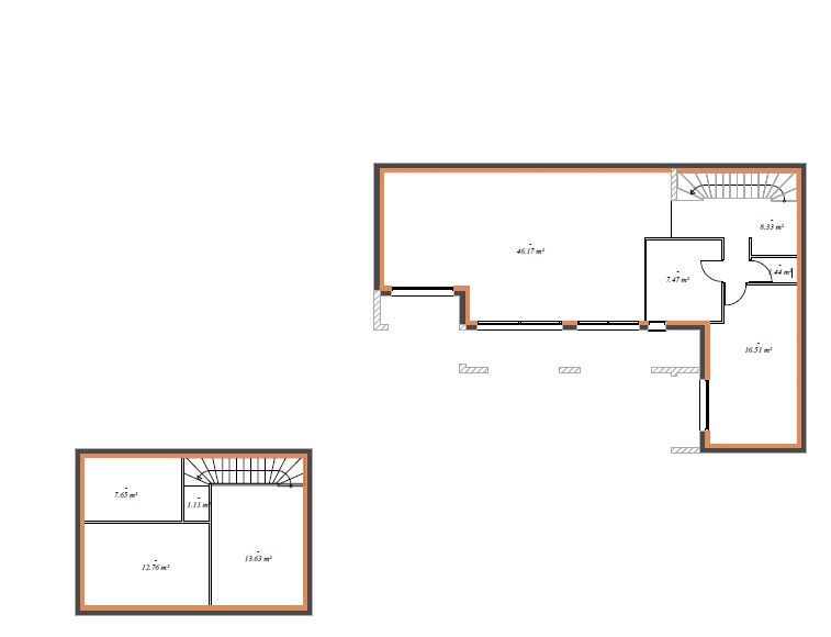Plan rdc : avec une cuisine de 12m un sjour salon de 34m une sde de 7.47 m une chambre parentale avec dressing de 16m et un wc de 1;44m.