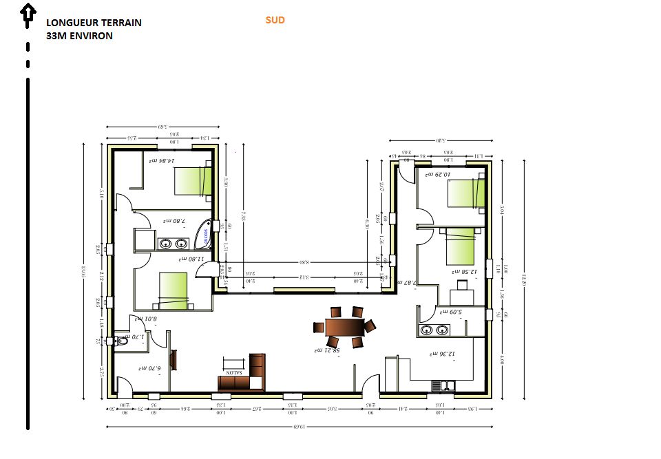 plan maison plain pied forme u