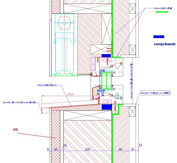 Schma de pose fentre passive en tunnel dans ossature bois