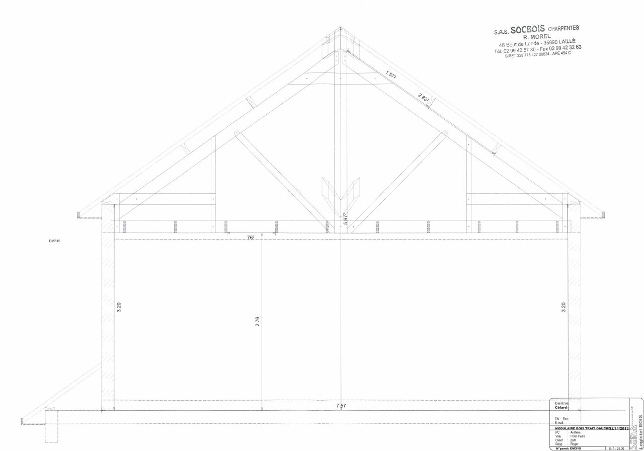 Plan technique pour la ralisation de la charpente n3
